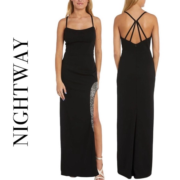 Night Way Collections Dresses & Skirts - 🆕 ✨ Nightway Black Rhinestone Embellished Gown Formal Evening Maxi Dress Size 6